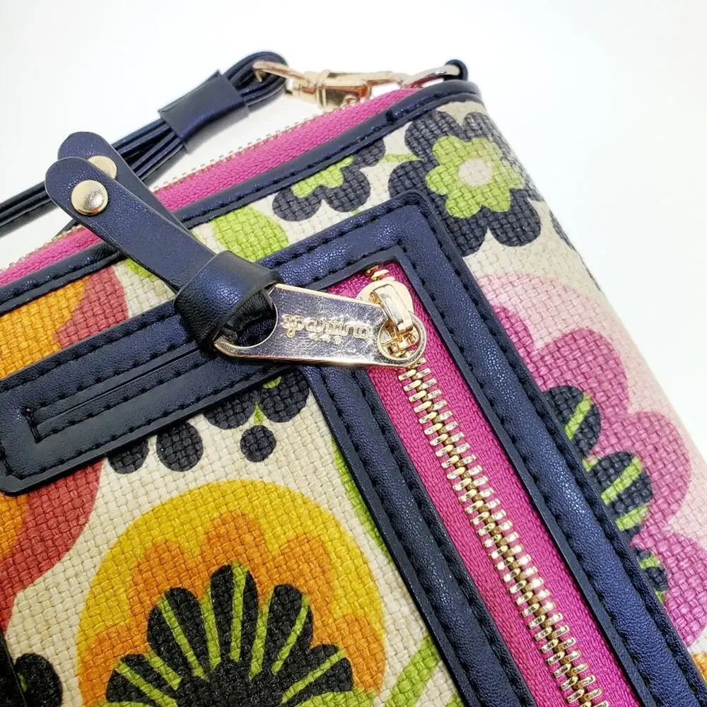 SPARTINA Multi-color floral wristlet Pink inside Black accents 5x8